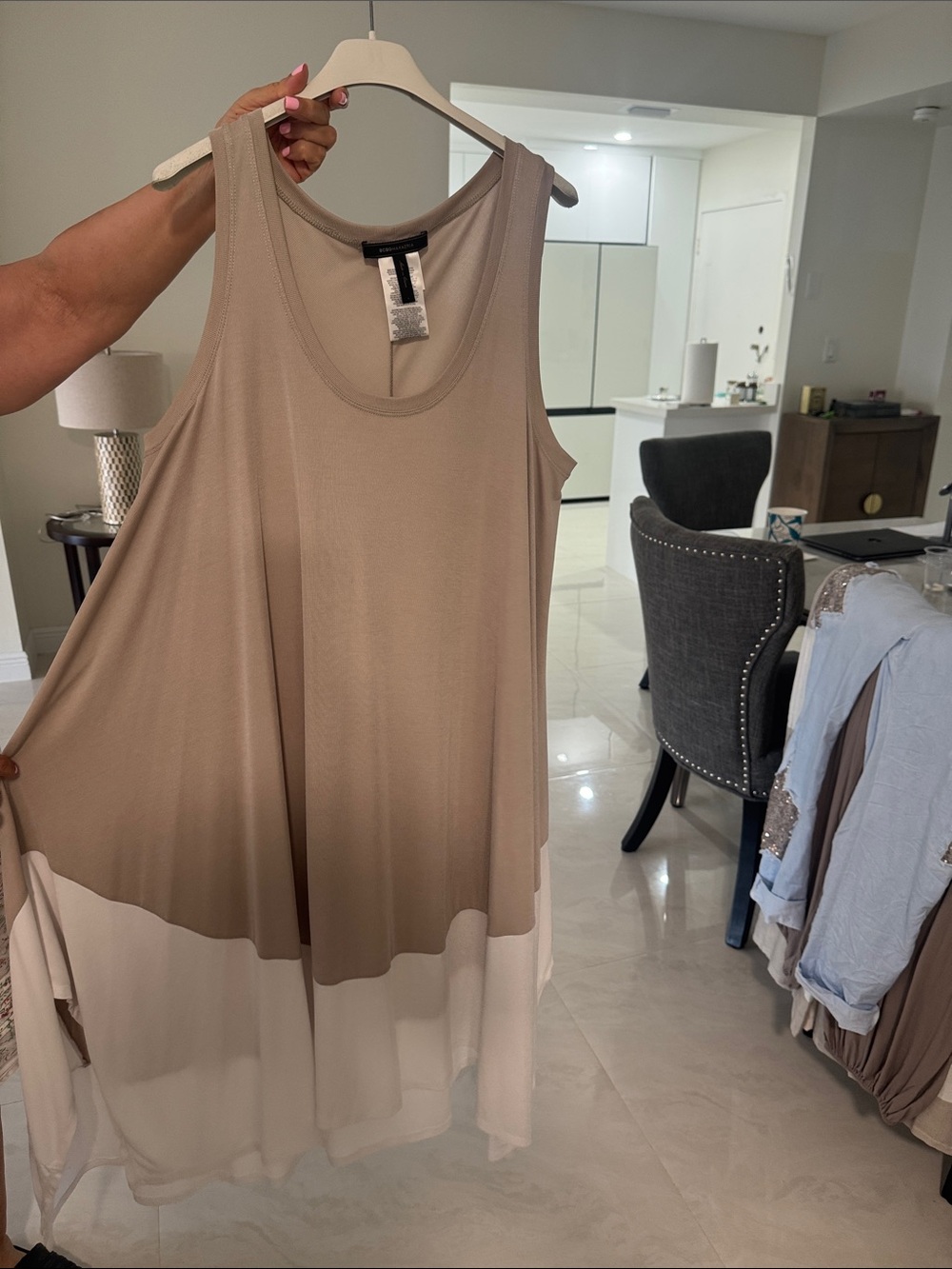 BCBGMaxAzria Taupe & Cream Scoop Neck Knit Tank
